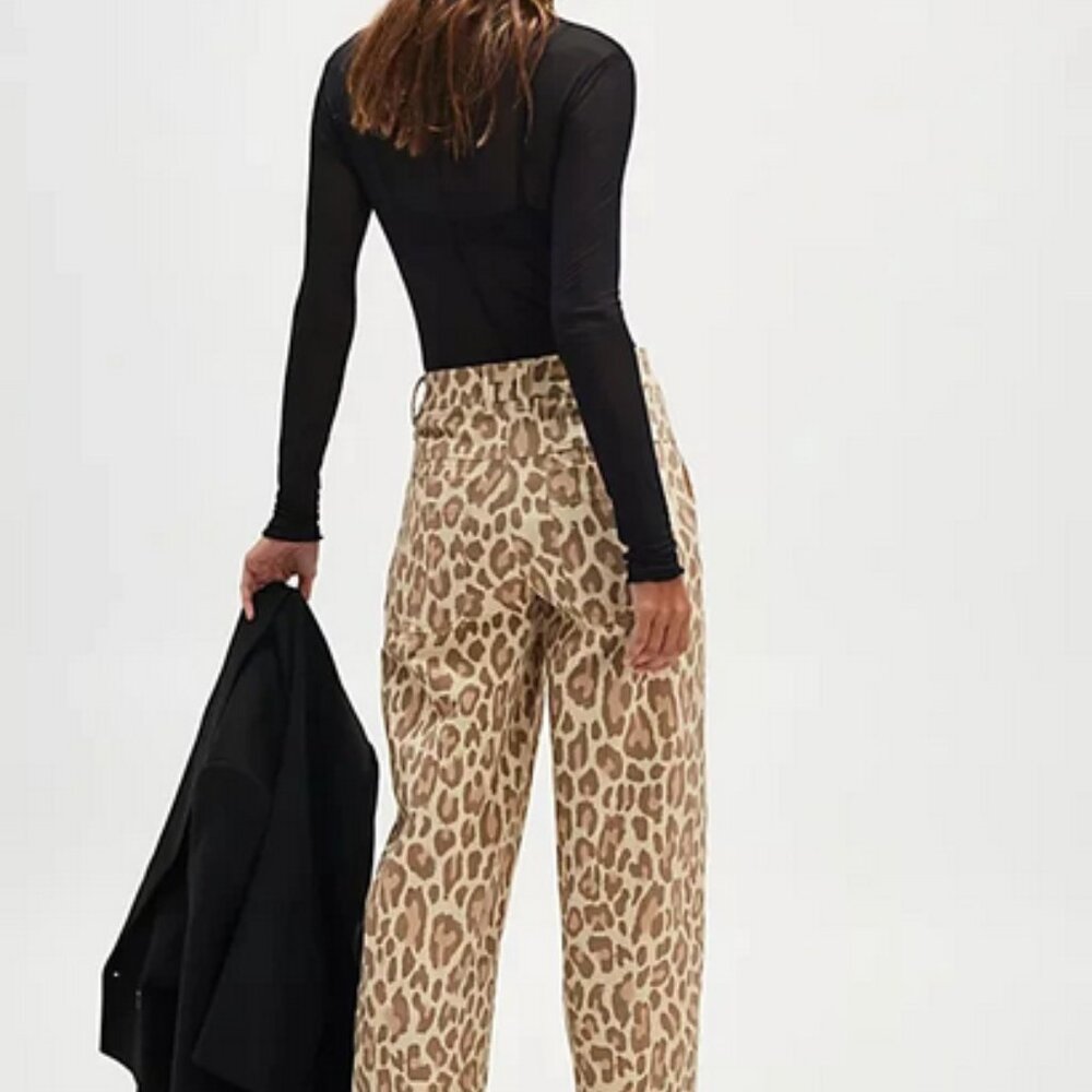 Free People We The Free Jordy Leopard High-Rise Straight Pants S - Picture 2 of 6